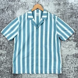 COS Shirt Medium Mens Relaxed Blue Striped 100% Cotton Camp Collar Button Up